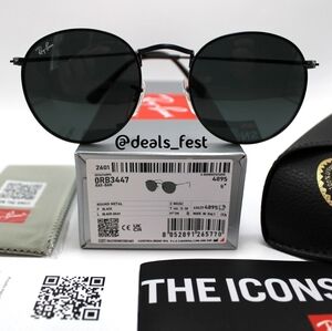 Model Display RayBan Round Metal All Black RB3447